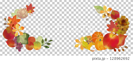 水彩で描いた秋のリース 128962692