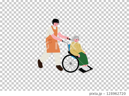 推著輪椅的男性護理人員 128962720