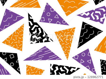 ハロウィンカラーの三角形のメンフィス柄 128962771