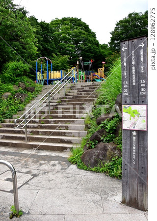 横浜市神奈川区　豊顕寺市民の森の遊具（こどもの遊び場）と道しるべ 128962775