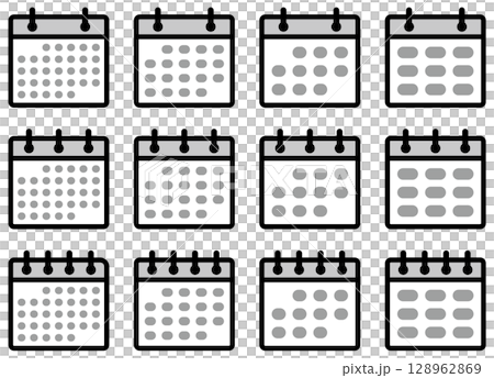 Set of vector illustrations of calendar icons in various shapes 128962869
