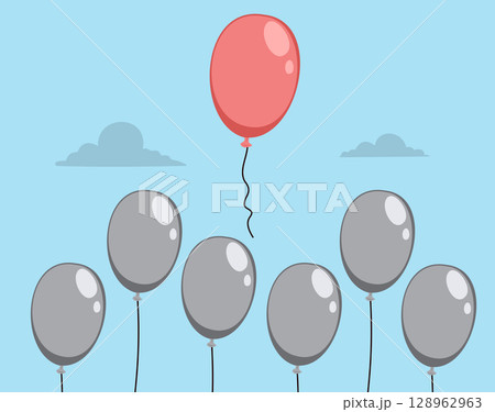 Red Balloon Standing Out Among Grey Self Confidence Vector Red Balloon Standing Out Among Grey Self Confidence Vector 128962963