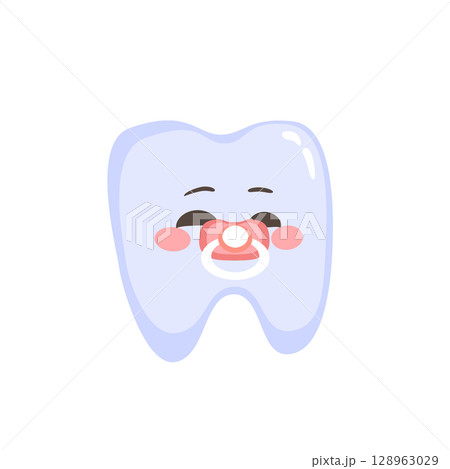 Baby Tooth with Pacifier Cartoon Vector Illustration Baby Tooth with Pacifier Cartoon Vector Illustration 128963029