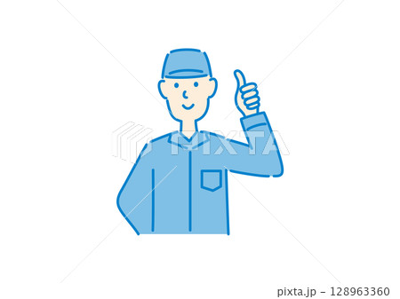 グッドサインをする作業員 128963360