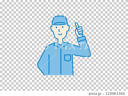 グッドサインをする作業員 128963360