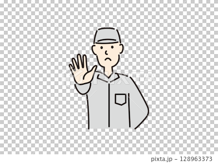 A worker with a troubled look on his face stops the work 128963373
