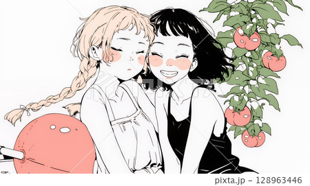 夏休みの思い出：友達と海水浴に行く（シンプルな色使い）