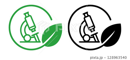 icon microscope within a circular frame green leaf symbolizing environmental science research and biotechnological advancements for sustainability eco friendly icon microscope within a circular frame green leaf symbolizing environmental science research and biotechnological advancements for sustainability eco friendly 128963540