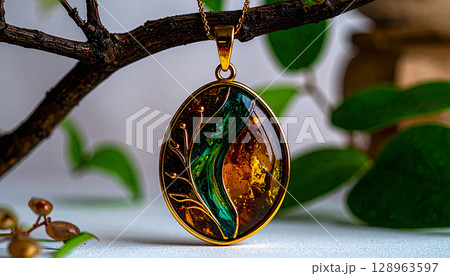 ゴールドの手作りレジンペンダントと個性が光るクラフト 128963597