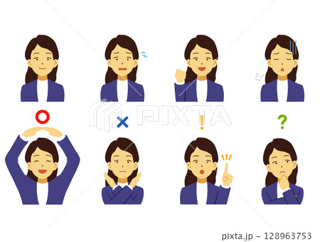 いろいろな表情・ポーズの女性のイラストセット いろいろな表情・ポーズの女性のイラストセット 128963753