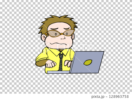 サルリーマン　パソコン作業 128963758