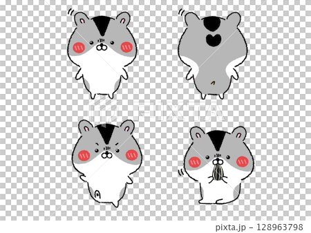 Cute and relaxed Djungarian hamster illustration set Cute and relaxed Djungarian hamster illustration set 128963798