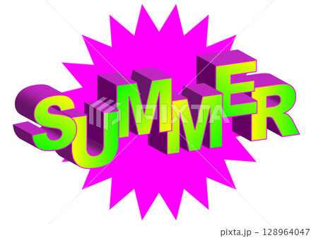 ポップで目立つSUMMERの文字。Y2Kテイストの立体的なアイコン。 128964047
