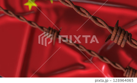 The China Flag and barbed wire for Business crisis concept 3d Rendering. 128964065