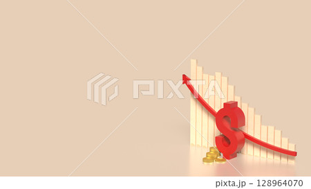 The Red Dollar Symbol and coins for Business concept 3d Rendering. The Red Dollar Symbol and coins for Business concept 3d Rendering. 128964070