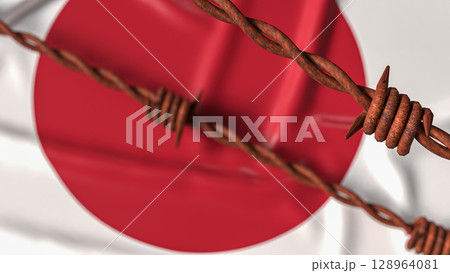 The Japan Flag and barbed wire for Business crisis concept 3d Rendering. 128964081