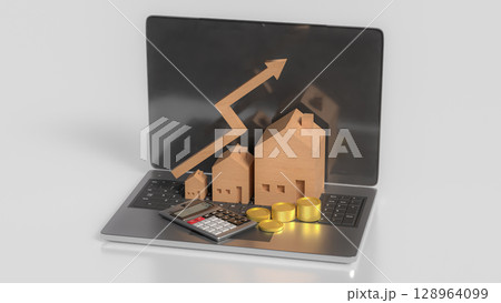 The House and Arrow up on laptop for Business concept 3d Rendering. The House and Arrow up on laptop for Business concept 3d Rendering. 128964099