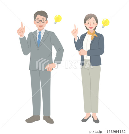 アイデアをひらめく中年ビジネスマンの男女 128964182