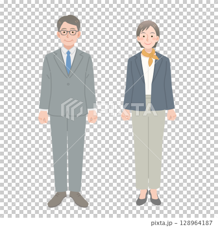 スーツを着た中年の男女 128964187