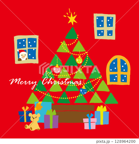 クリスマスのかわいい　ツリーのイラスト 128964200