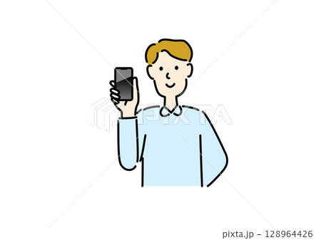 スマホの画面を見せる男性 スマホの画面を見せる男性 128964426