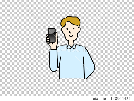 スマホの画面を見せる男性 スマホの画面を見せる男性 128964426