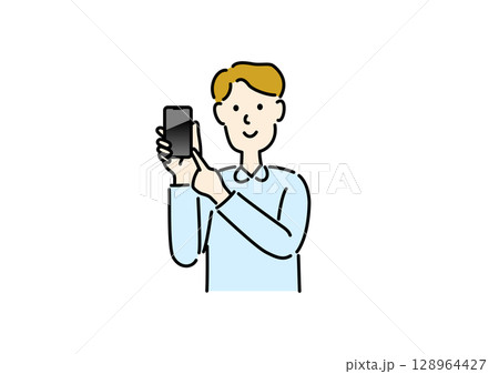 スマホを指さす男性 スマホを指さす男性 128964427