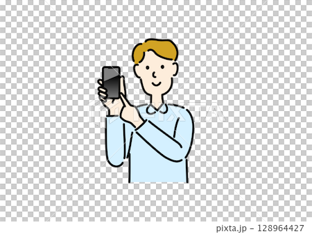 スマホを指さす男性 スマホを指さす男性 128964427