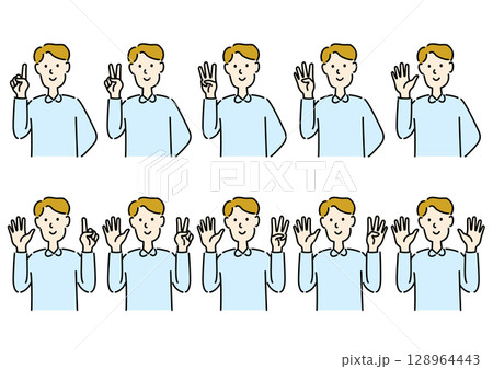 両側で数字を表す男性 両側で数字を表す男性 128964443