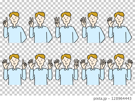 両側で数字を表す男性 両側で数字を表す男性 128964443