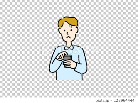 A man who is having trouble operating a smartphone A man who is having trouble operating a smartphone 128964444