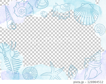 手繪貝殼框架背景_向量插圖 手繪貝殼框架背景_向量插圖 128964512