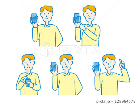 スマホを持つ男性　セット 128964578