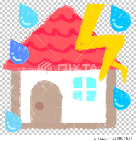 簡單的插圖 - 蠟筆觸 - 惡劣天氣和住房 128964614