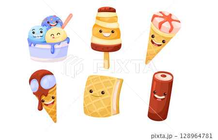 Enjoy Vibrant Illustrations of Delicious Ice Cream Treats That Brighten Your Day 128964781