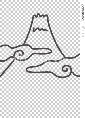 New Year's card template of a simple hand-drawn line drawing of Mt. Fuji New Year's material 128964827