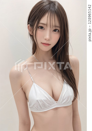 白い下着姿のセクシーな若い女性 128965142