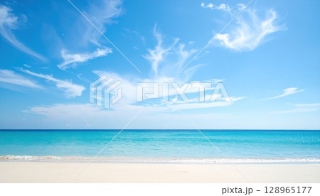 《AI画像》青空と青い海と白い砂浜 128965177
