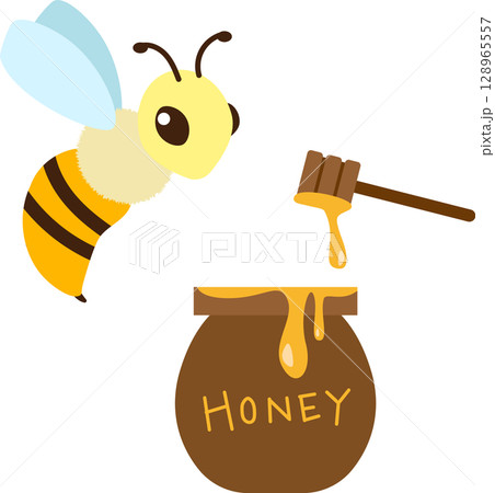 ミツバチとハチミツのイラスト素材セット 128965557