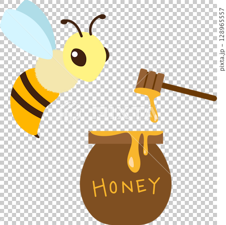 ミツバチとハチミツのイラスト素材セット 128965557