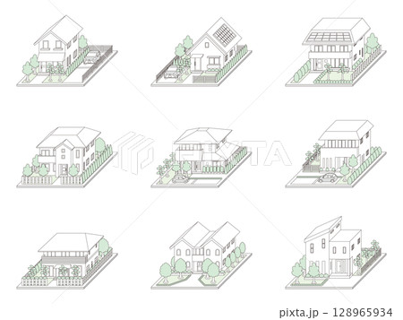 建物の立体的なイラスト. 線画. 建物の立体的なイラスト. 線画. 128965934