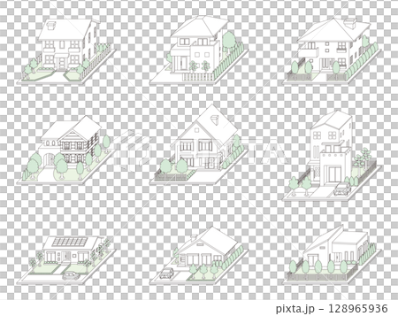 3D illustration of a building. Line drawing. 128965936