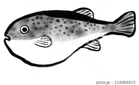 ふぐの水墨画デジタルイラスト 128966015