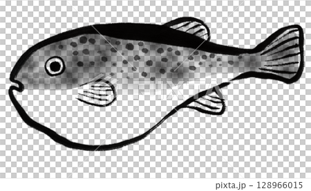 ふぐの水墨画デジタルイラスト 128966015