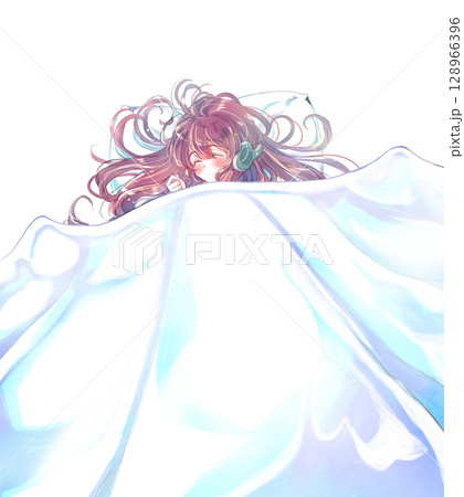 ヘッドホンをして眠る女の子　布団 128966396