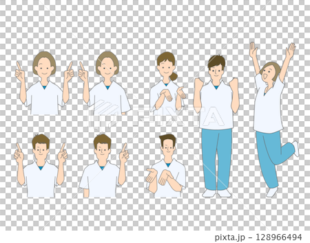A set of various poses and facial expressions of medical workers A set of various poses and facial expressions of medical workers 128966494