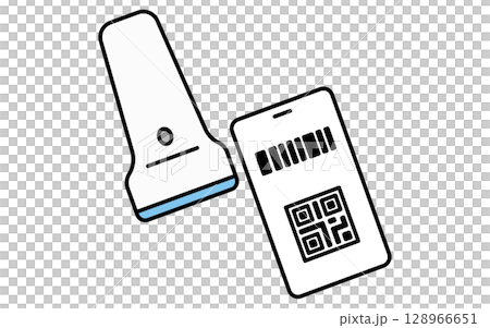 用於二維碼支付的智慧型手機和條碼閱讀器的簡單線條圖標 128966651