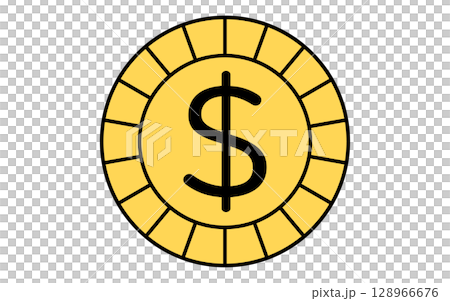 ドルマークのコインのシンプルな線画アイコン ドルマークのコインのシンプルな線画アイコン 128966676