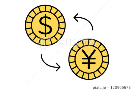 ドルと円の通貨交換のシンプルな線画アイコン ドルと円の通貨交換のシンプルな線画アイコン 128966678