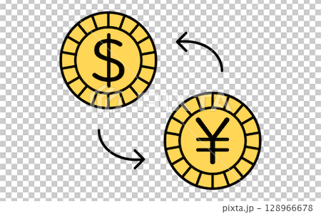 ドルと円の通貨交換のシンプルな線画アイコン ドルと円の通貨交換のシンプルな線画アイコン 128966678